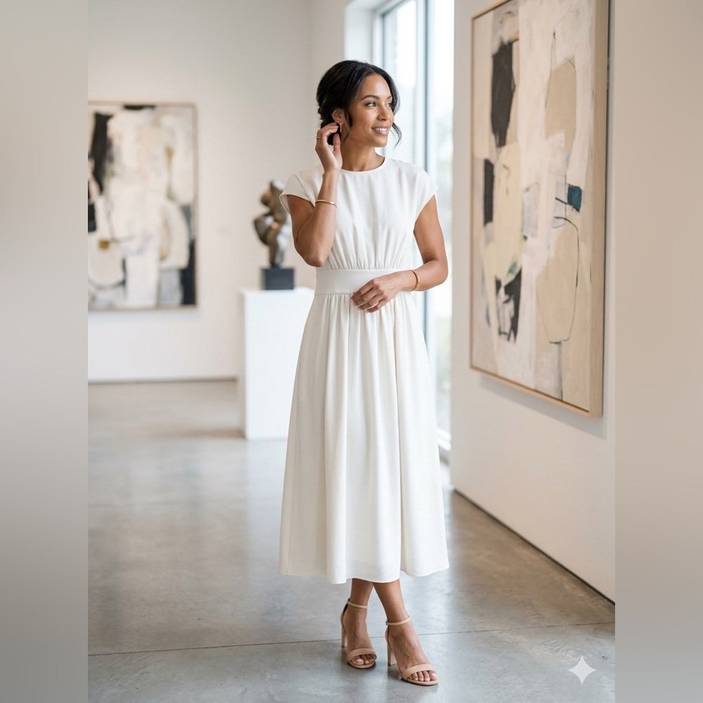 Nordstrom Cream Midi Dress with Waistband